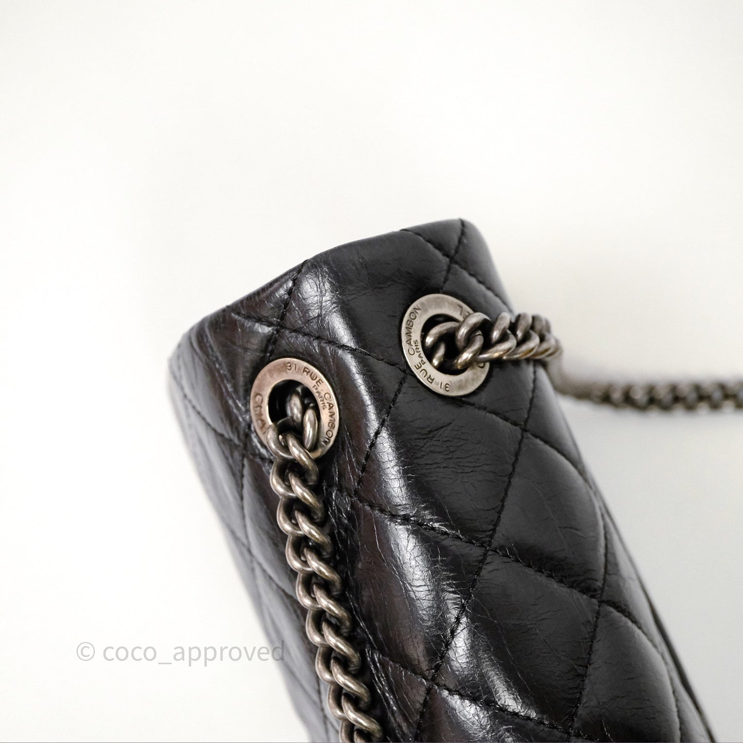 Chanel Flap Bag Black Glazed Calfskin Ruthenium Hardware