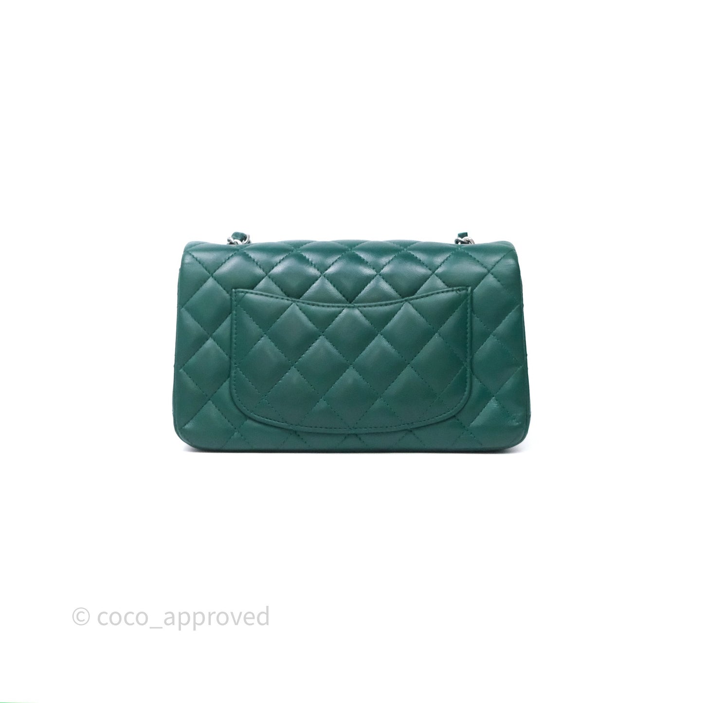 Chanel Mini Rectangular Quilted Lambskin Flap Bag Green Silver Hardware