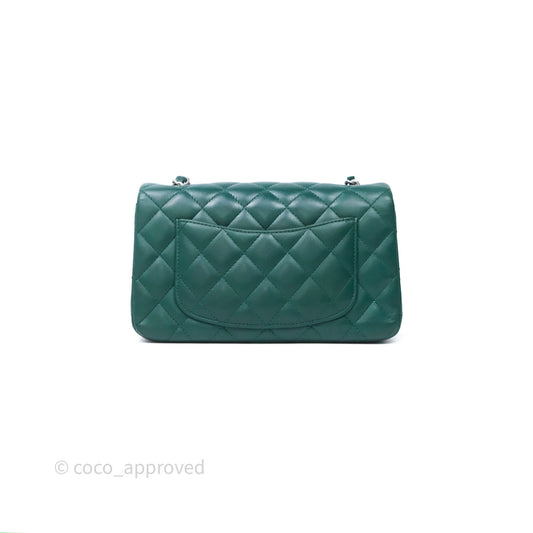 Chanel Mini Rectangular Quilted Lambskin Flap Bag Green Silver Hardware