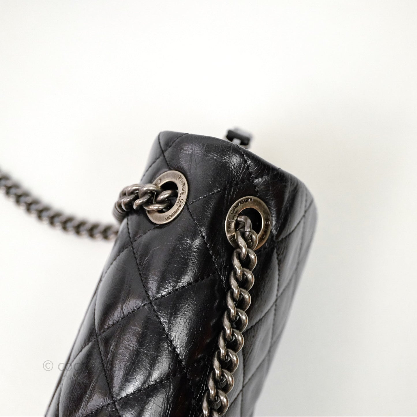 Chanel Flap Bag Black Glazed Calfskin Ruthenium Hardware
