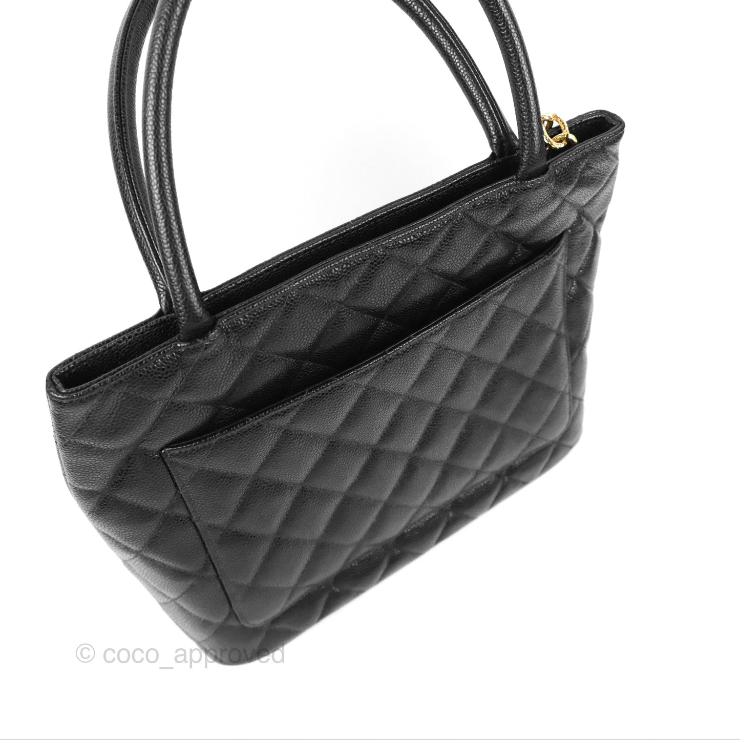 Chanel Vintage Medallion CC Tote Bag Black Caviar Gold Hardware