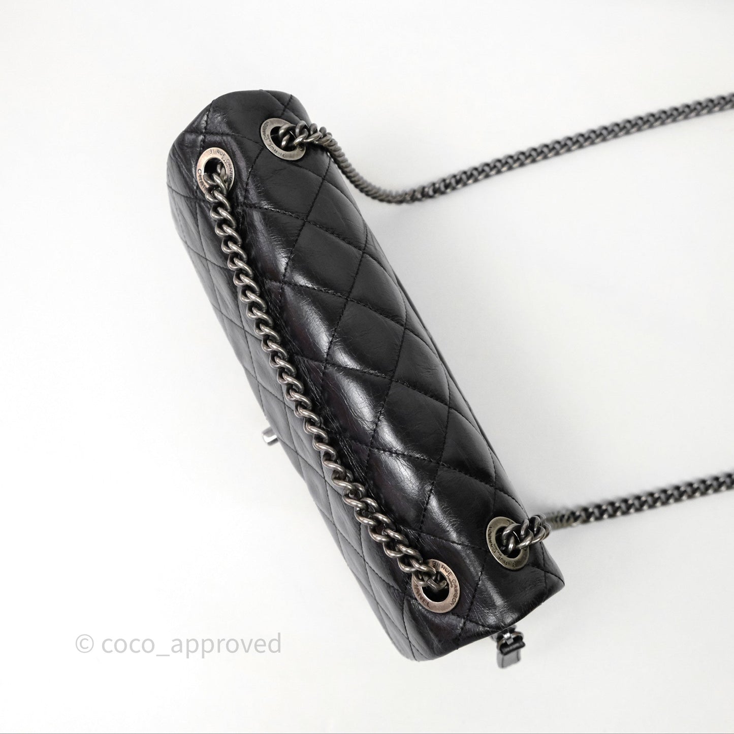 Chanel Flap Bag Black Glazed Calfskin Ruthenium Hardware