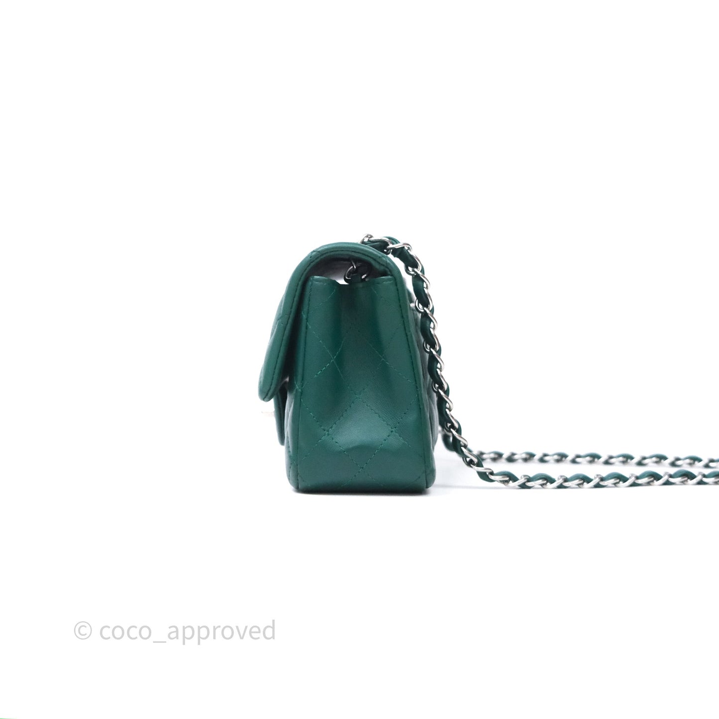 Chanel Mini Rectangular Quilted Lambskin Flap Bag Green Silver Hardware