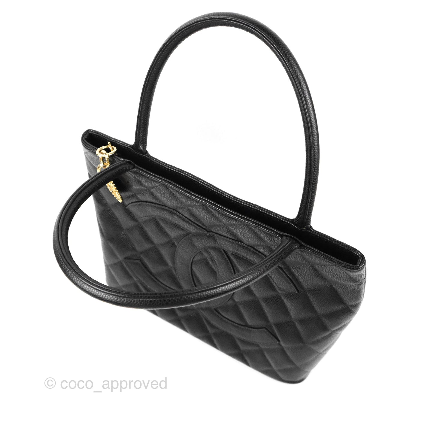 Chanel Vintage Medallion CC Tote Bag Black Caviar Gold Hardware