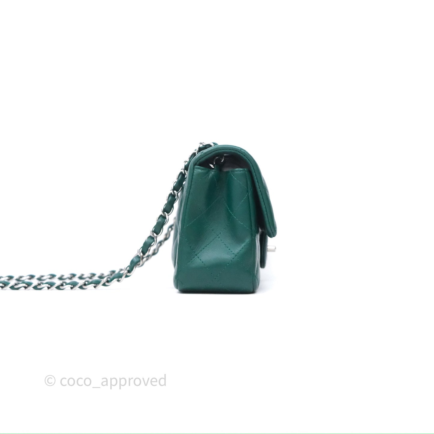 Chanel Mini Rectangular Quilted Lambskin Flap Bag Green Silver Hardware