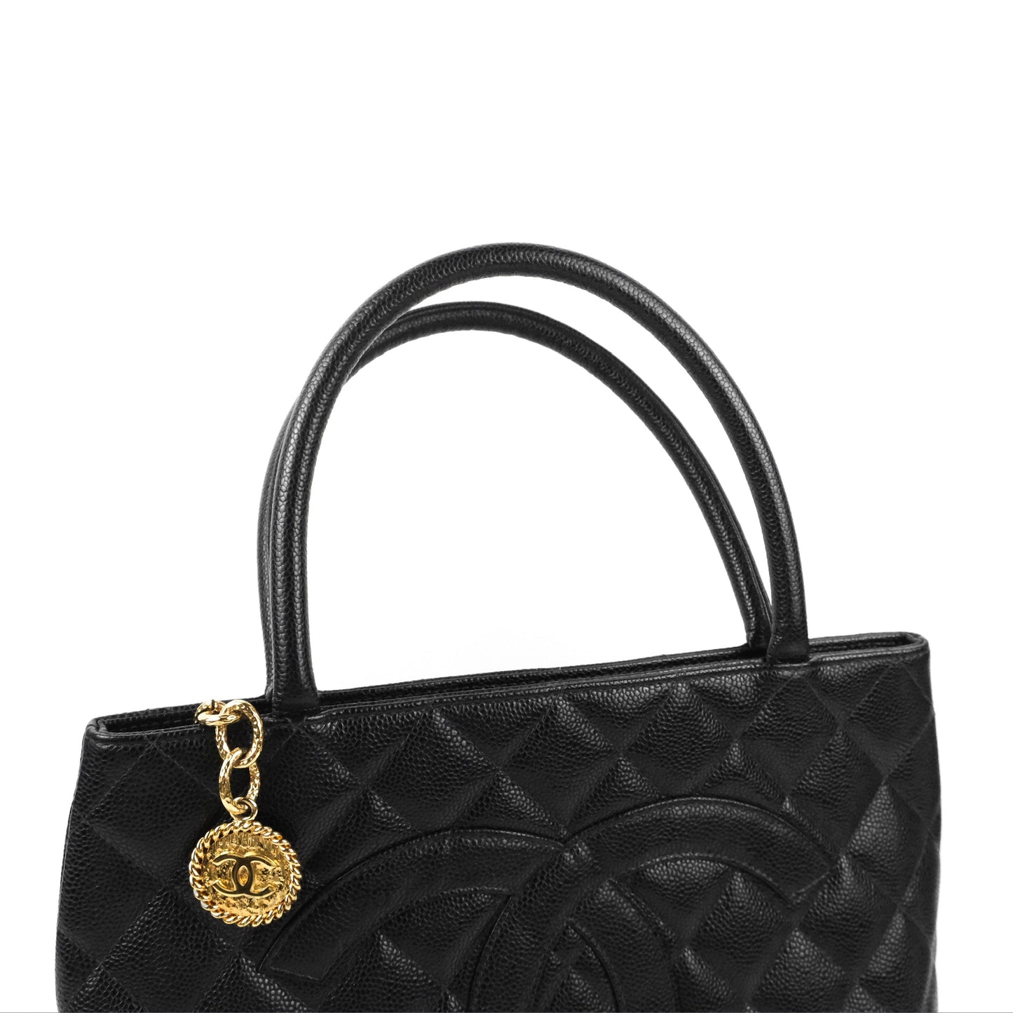 Chanel Vintage Medallion CC Tote Bag Black Caviar Gold Hardware