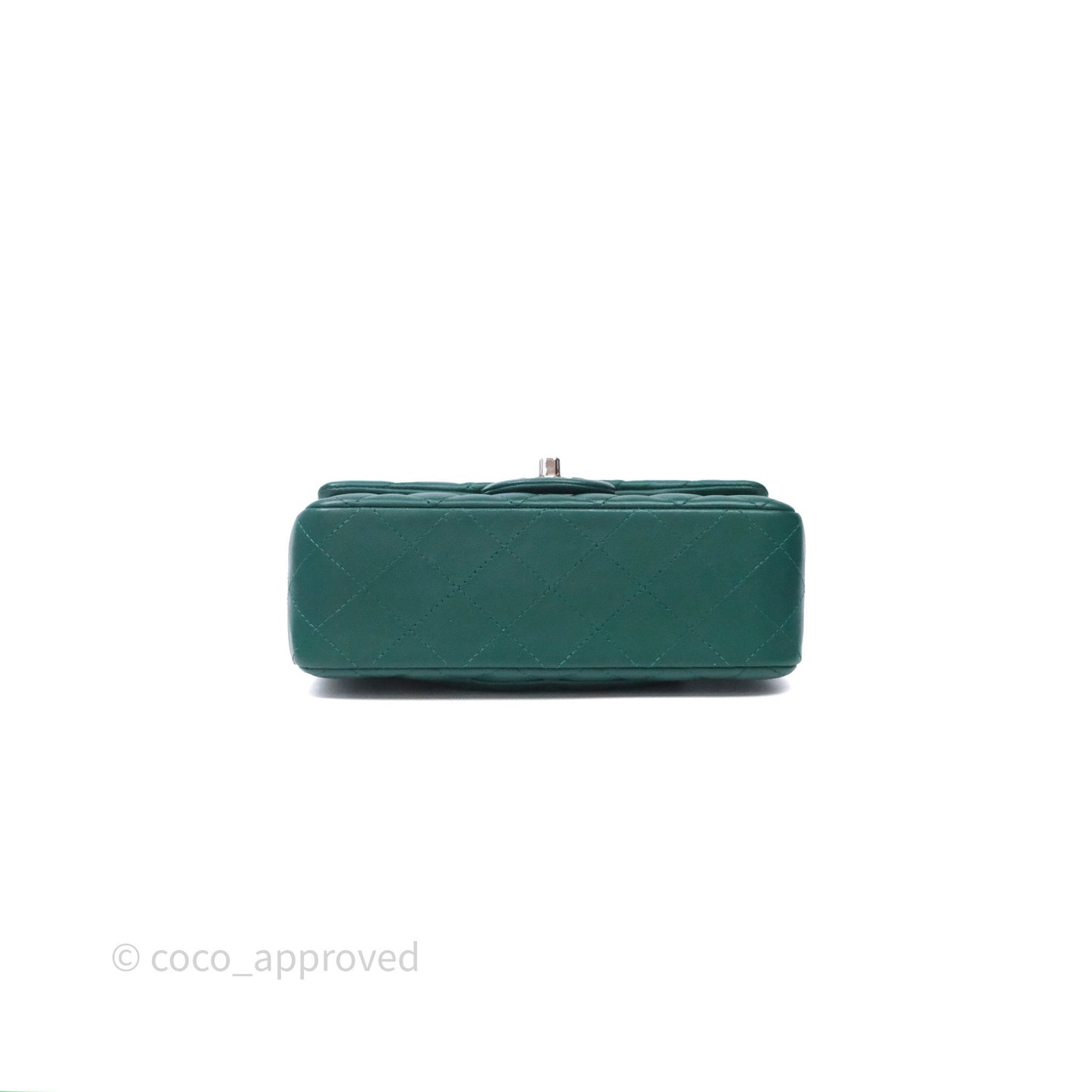 Chanel Mini Rectangular Quilted Lambskin Flap Bag Green Silver Hardware