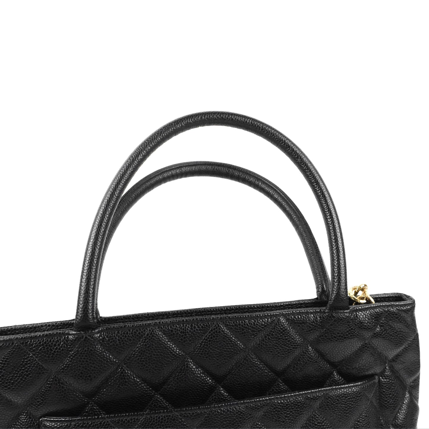 Chanel Vintage Medallion CC Tote Bag Black Caviar Gold Hardware