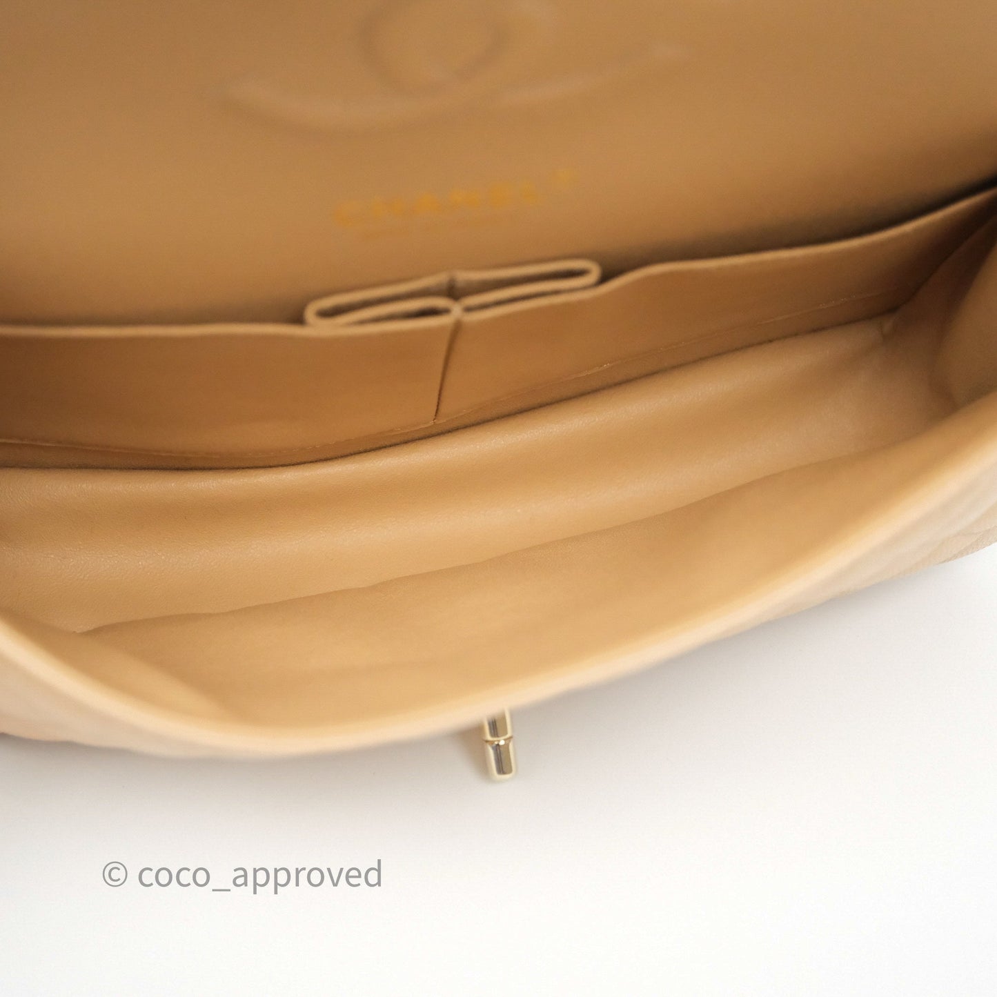 Chanel Classic M/L Medium Flap Quilted Beige Caviar Gold Hardware