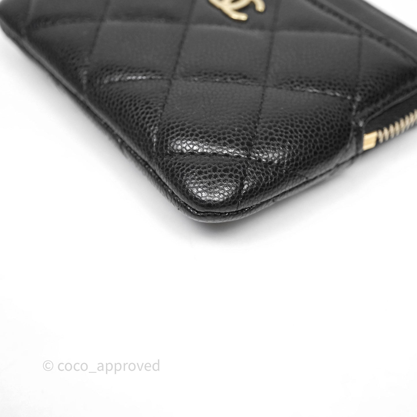 Chanel Quilted Classic Zip Card Holder Wallet Black Caviar Gold Hardware