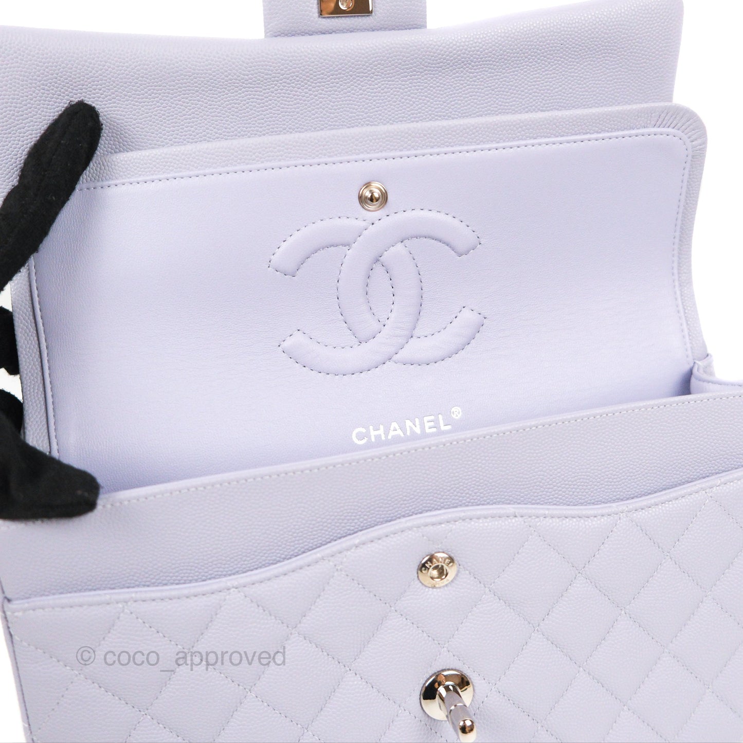 Chanel Classic M/L Medium Flap Quilted Lilac Caviar Silver Hardware