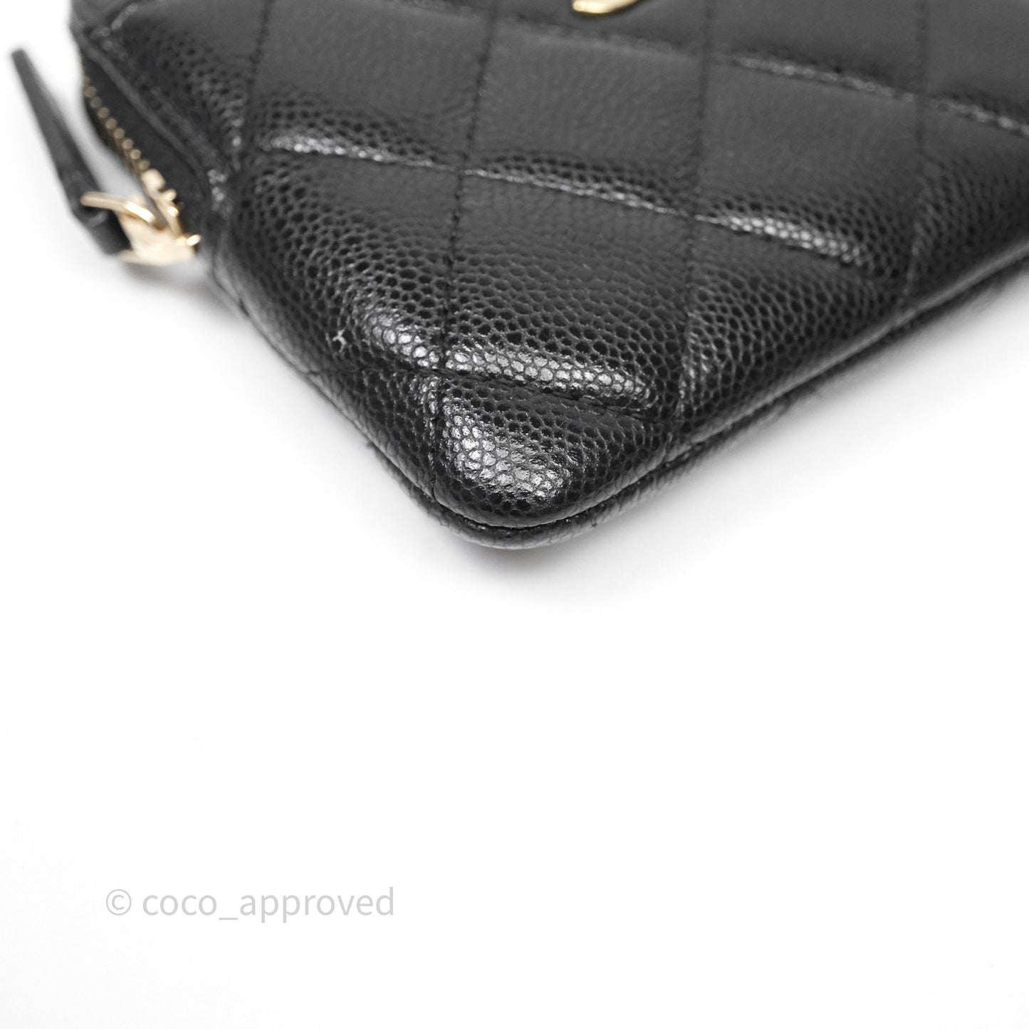 Chanel Quilted Classic Zip Card Holder Wallet Black Caviar Gold Hardware