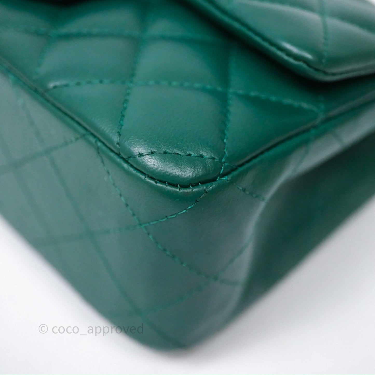 Chanel Mini Rectangular Quilted Lambskin Flap Bag Green Silver Hardware