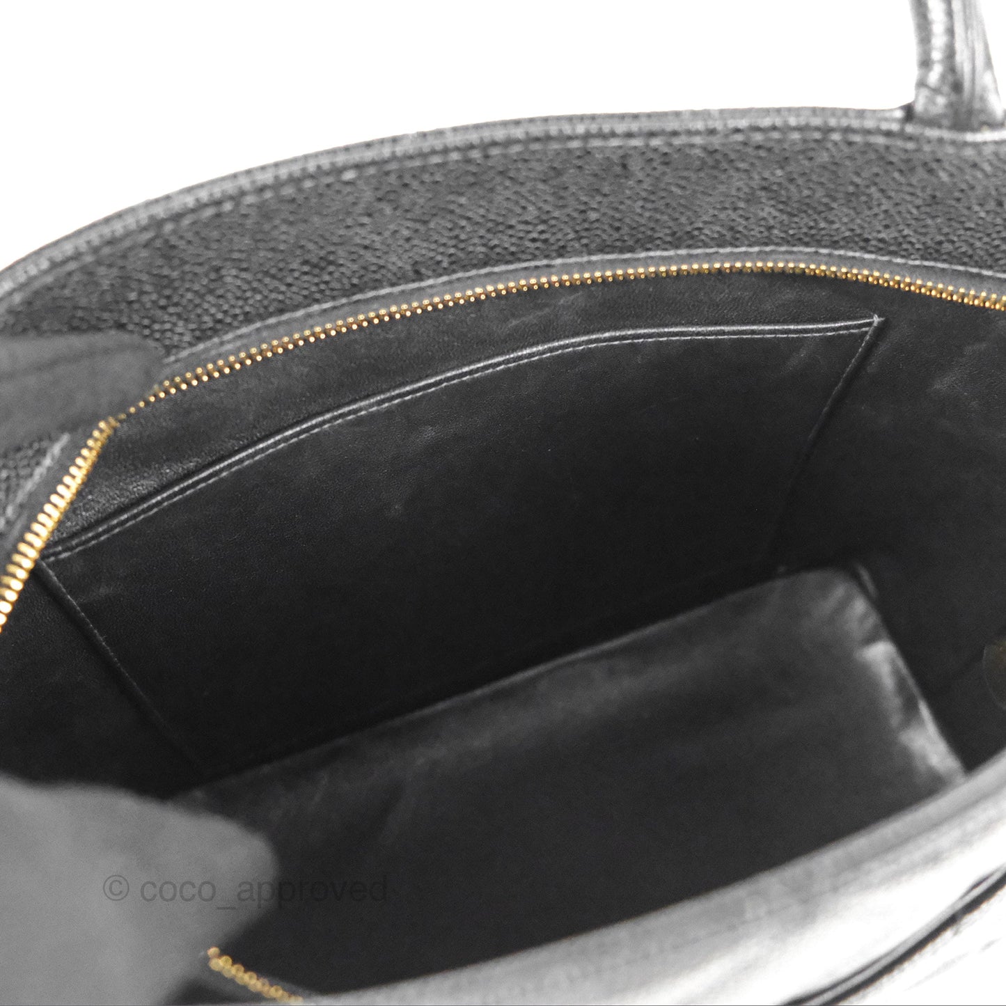 Chanel Vintage Medallion CC Tote Bag Black Caviar Gold Hardware
