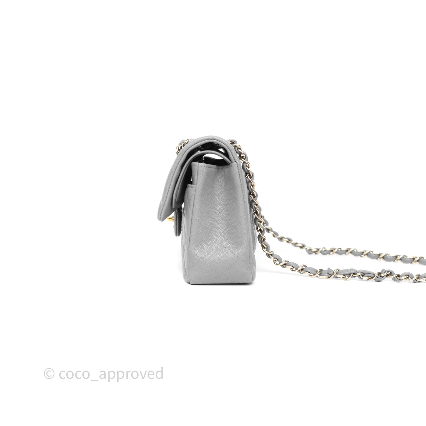 Chanel Small Classic Flap Quilted Grey Caviar Gold Hardware