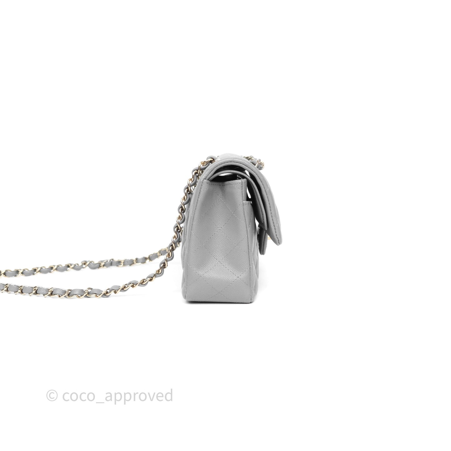 Chanel Small Classic Flap Quilted Grey Caviar Gold Hardware