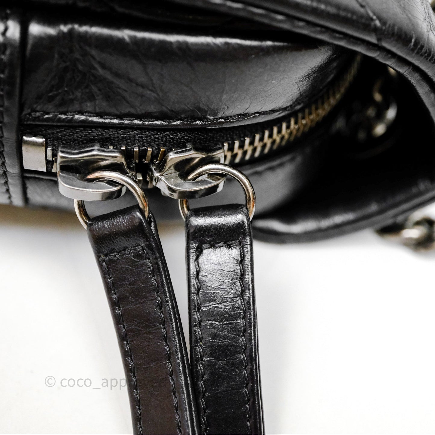 Chanel Flap Bag Black Glazed Calfskin Ruthenium Hardware