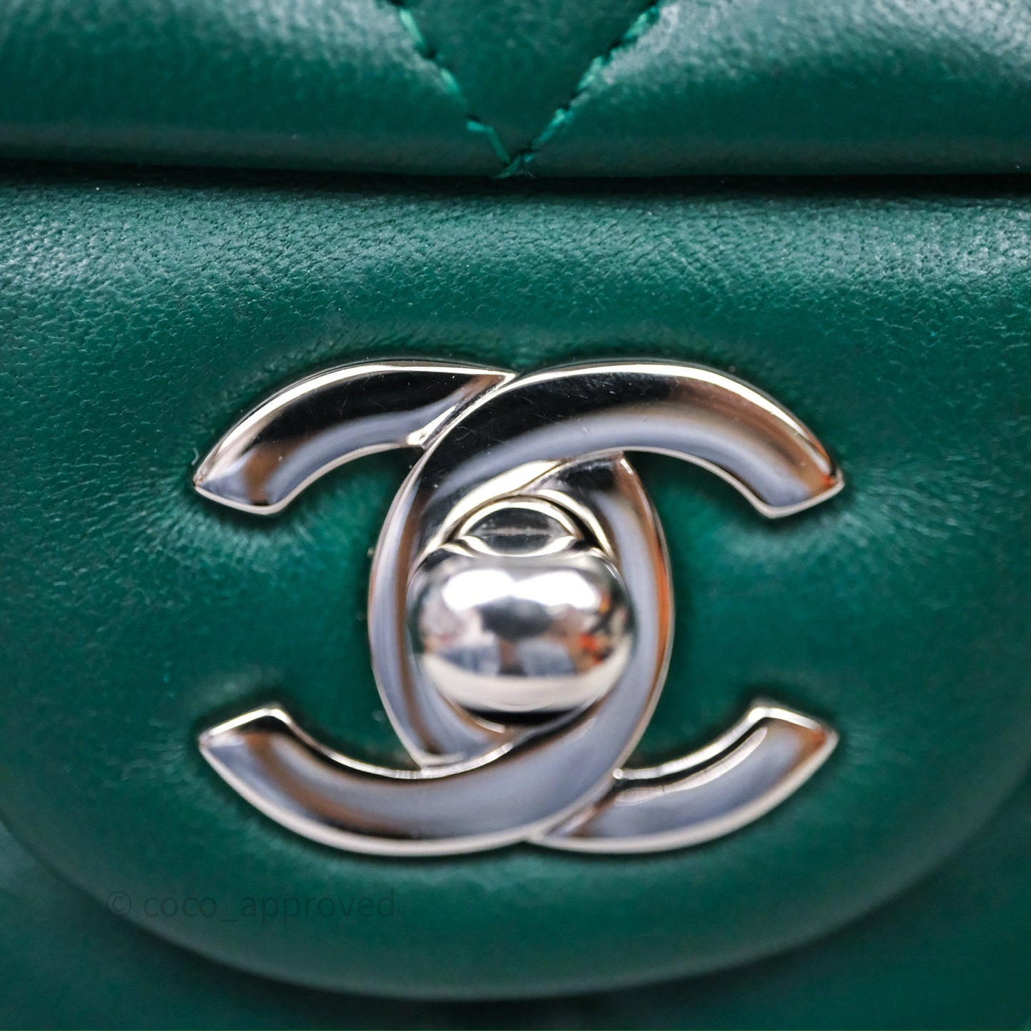 Chanel Mini Rectangular Quilted Lambskin Flap Bag Green Silver Hardware