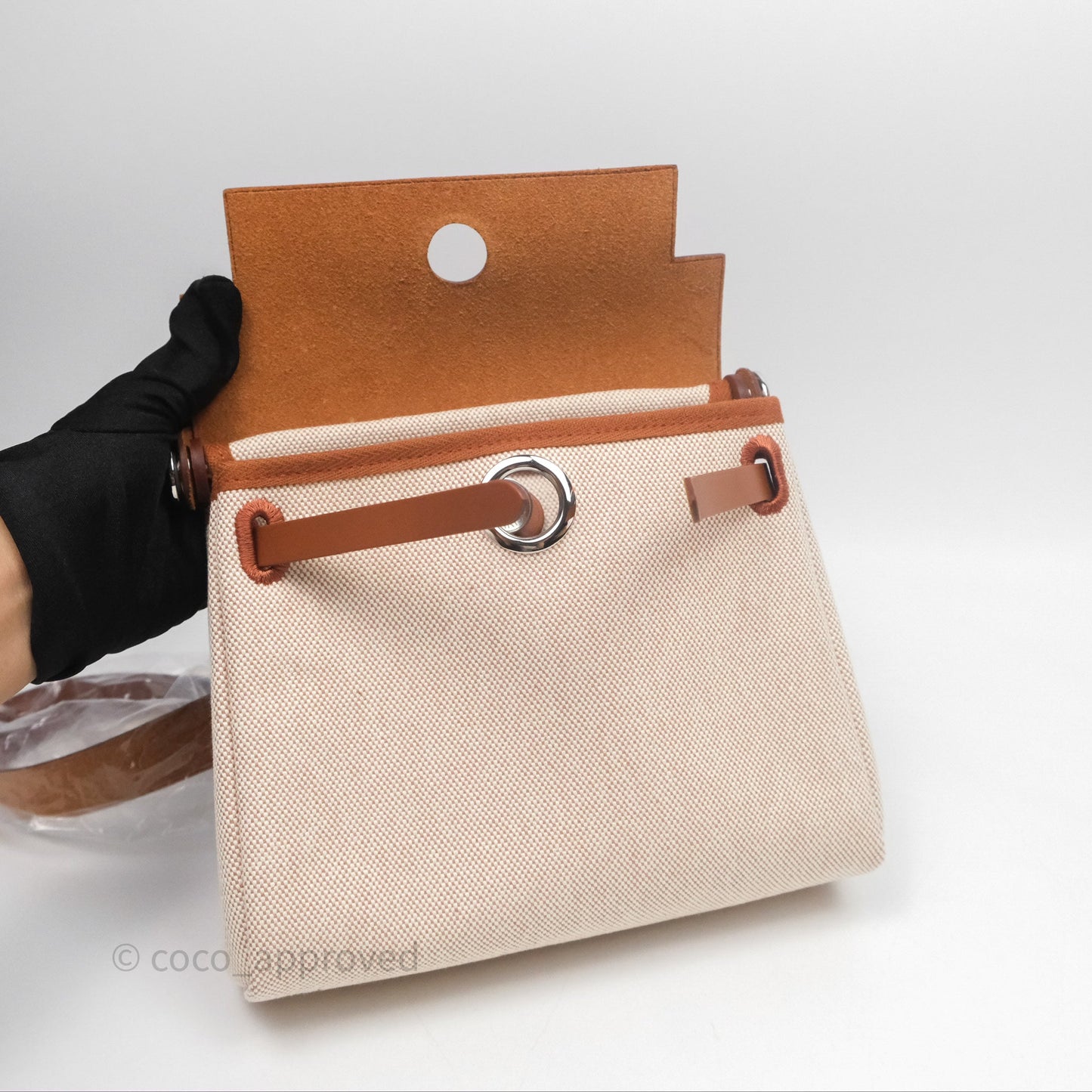 Hermes Mini Herbag Ecru Beige/ Fauve 34 Palladium Hardware