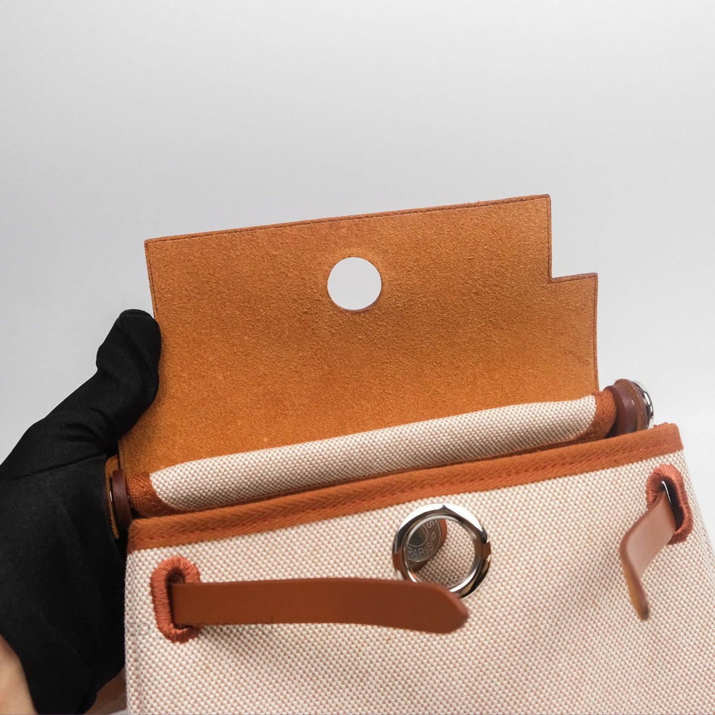 Hermes Mini Herbag Ecru Beige/ Fauve 34 Palladium Hardware