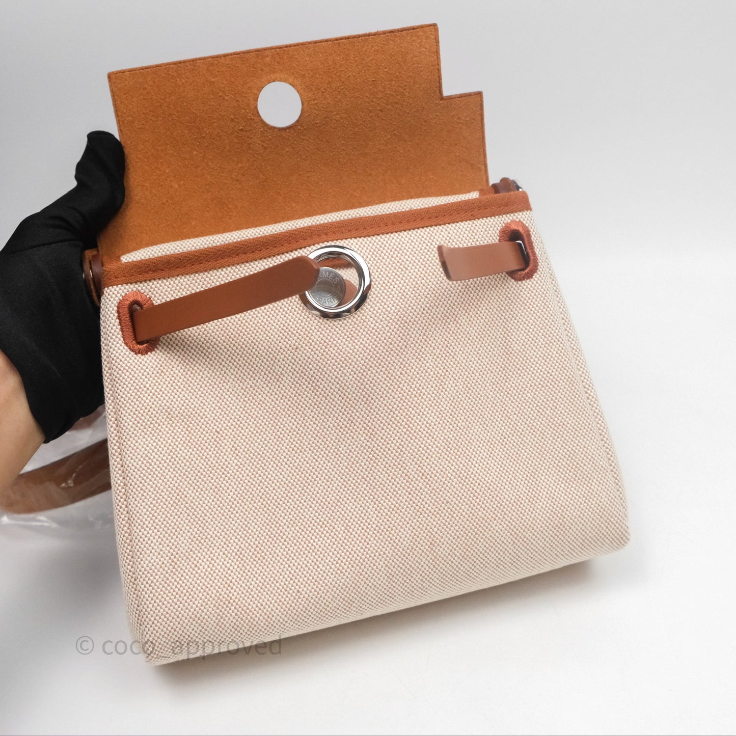 Hermes Mini Herbag Ecru Beige/ Fauve 34 Palladium Hardware