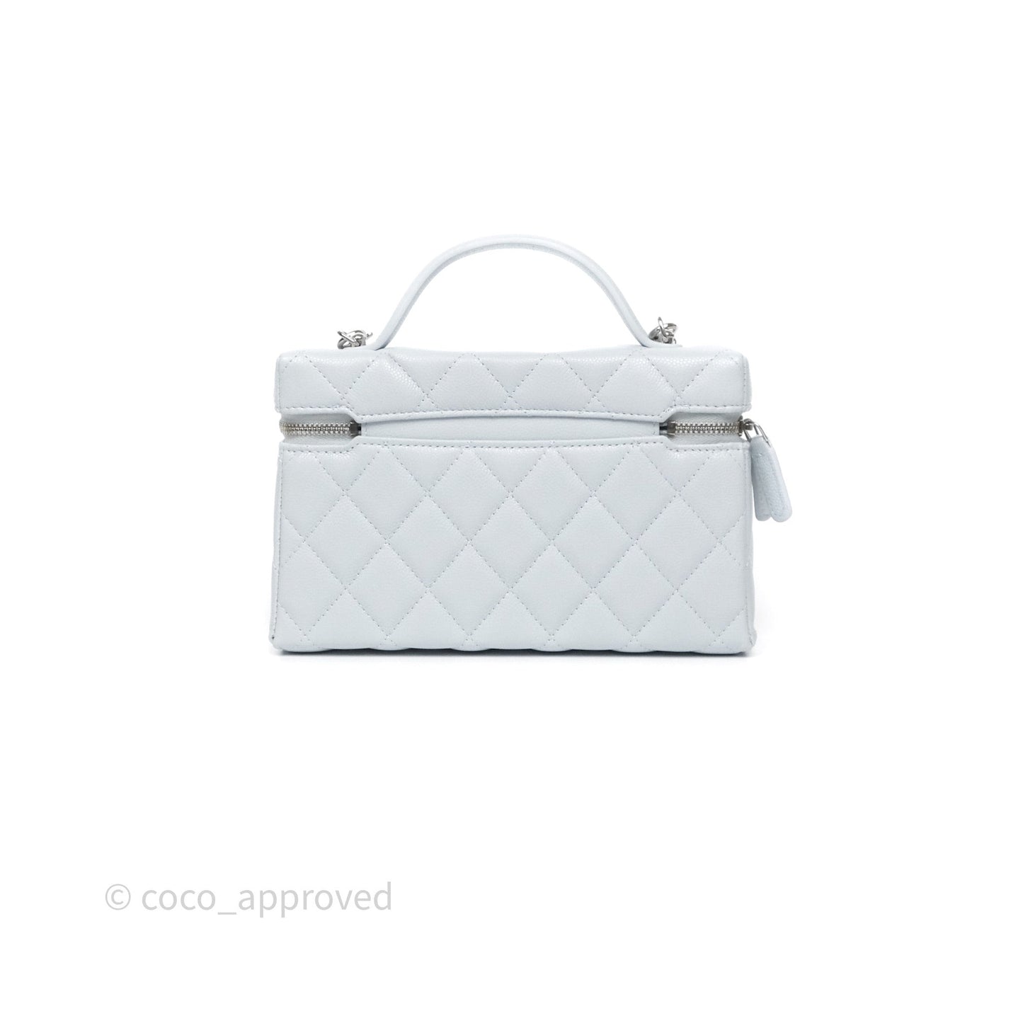 Chanel Top Handle Long Vanity with Chain Light Blue Caviar Silver Hardware 25B