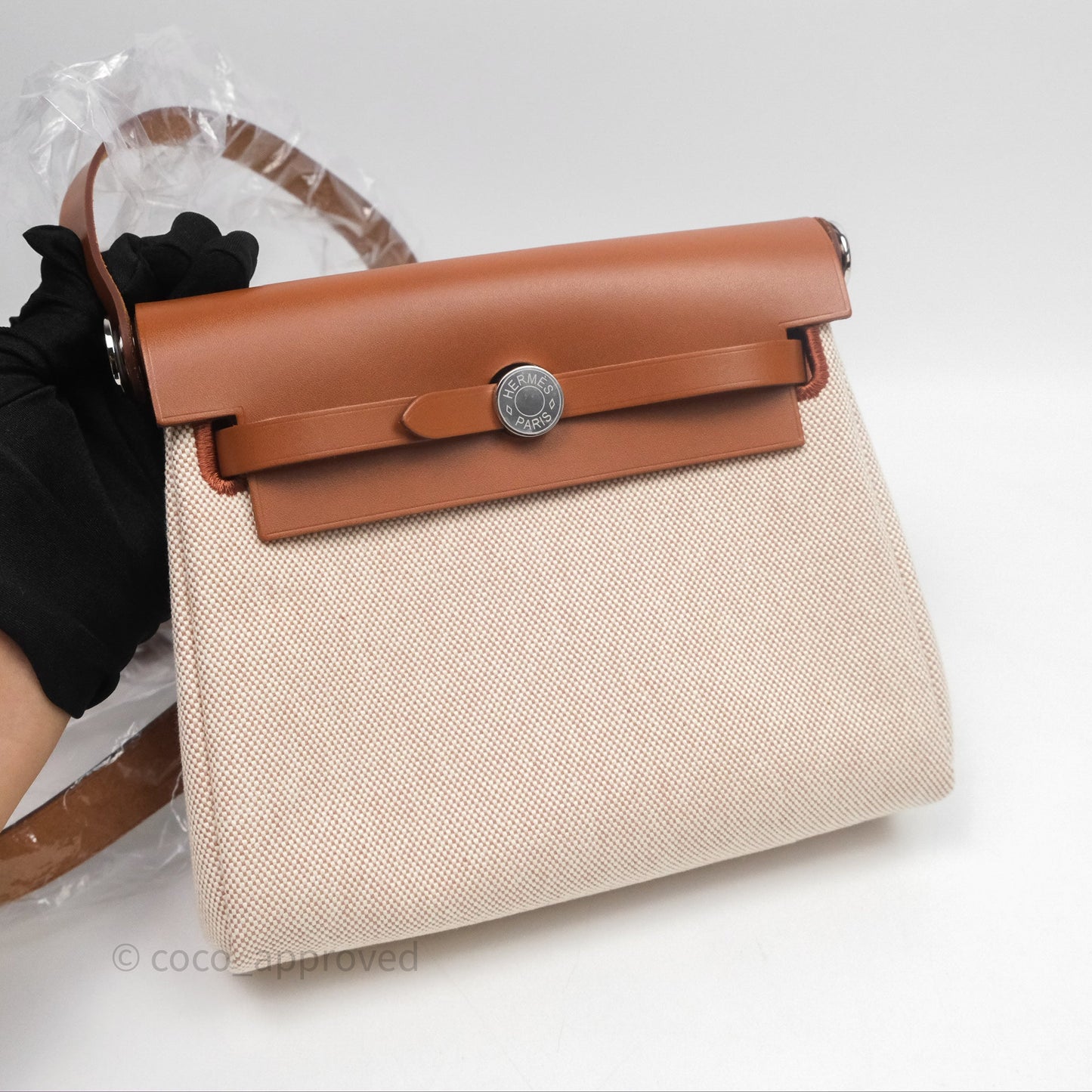 Hermes Mini Herbag Ecru Beige/ Fauve 34 Palladium Hardware
