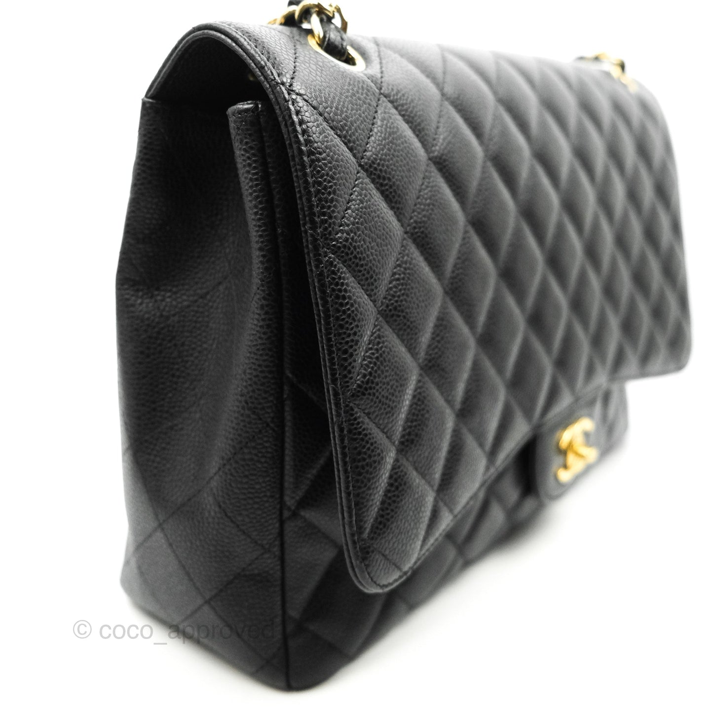 Chanel Quilted Single Flap Maxi Black Caviar Gold Hardware