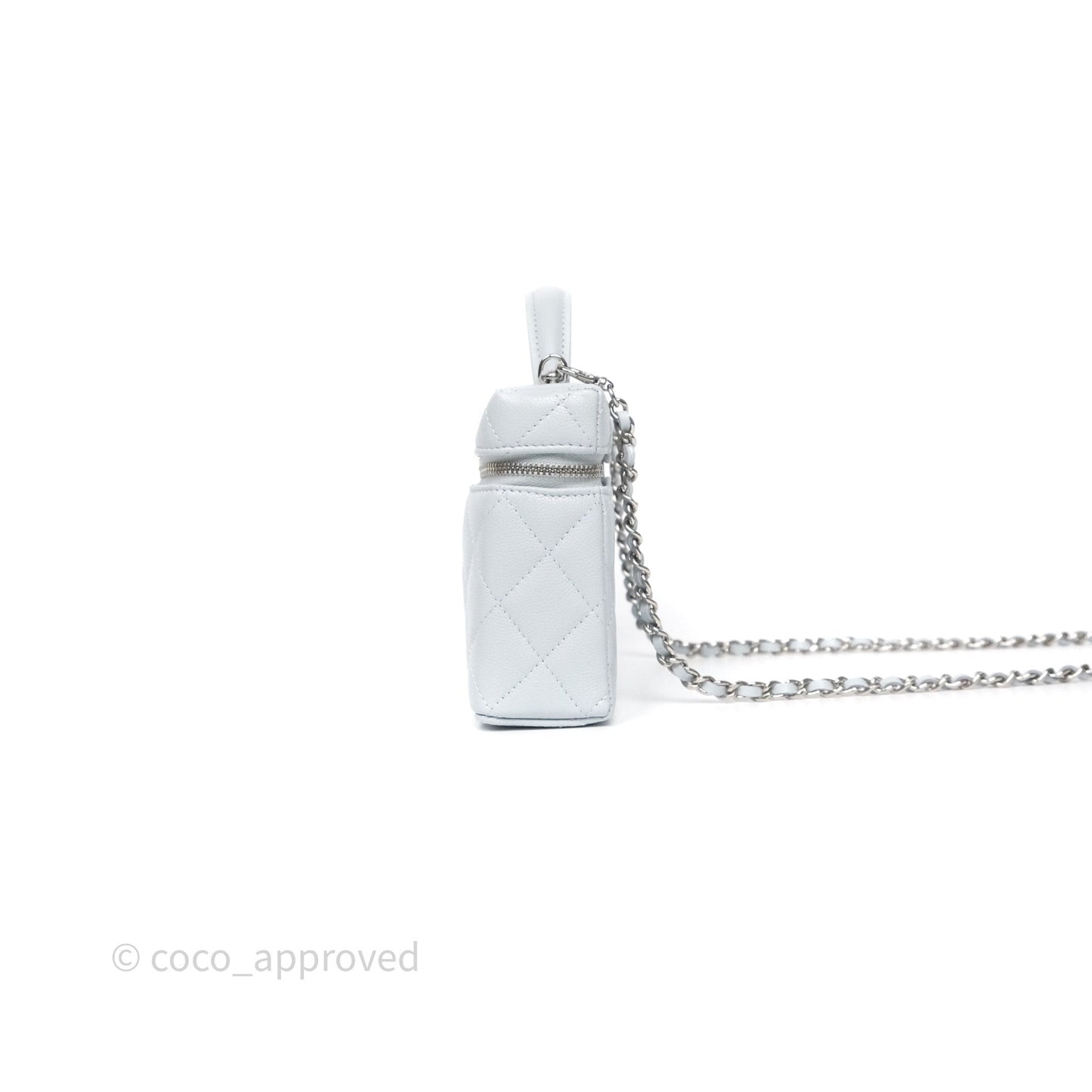 Chanel Top Handle Long Vanity with Chain Light Blue Caviar Silver Hardware 25B