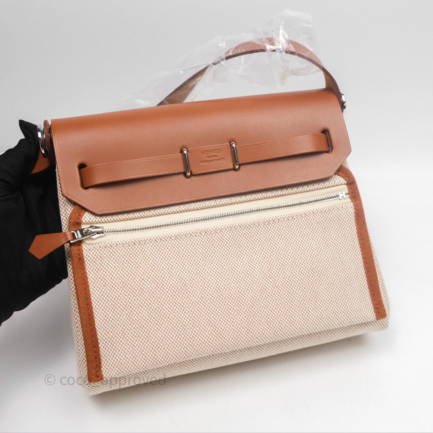 Hermes Mini Herbag Ecru Beige/ Fauve 34 Palladium Hardware