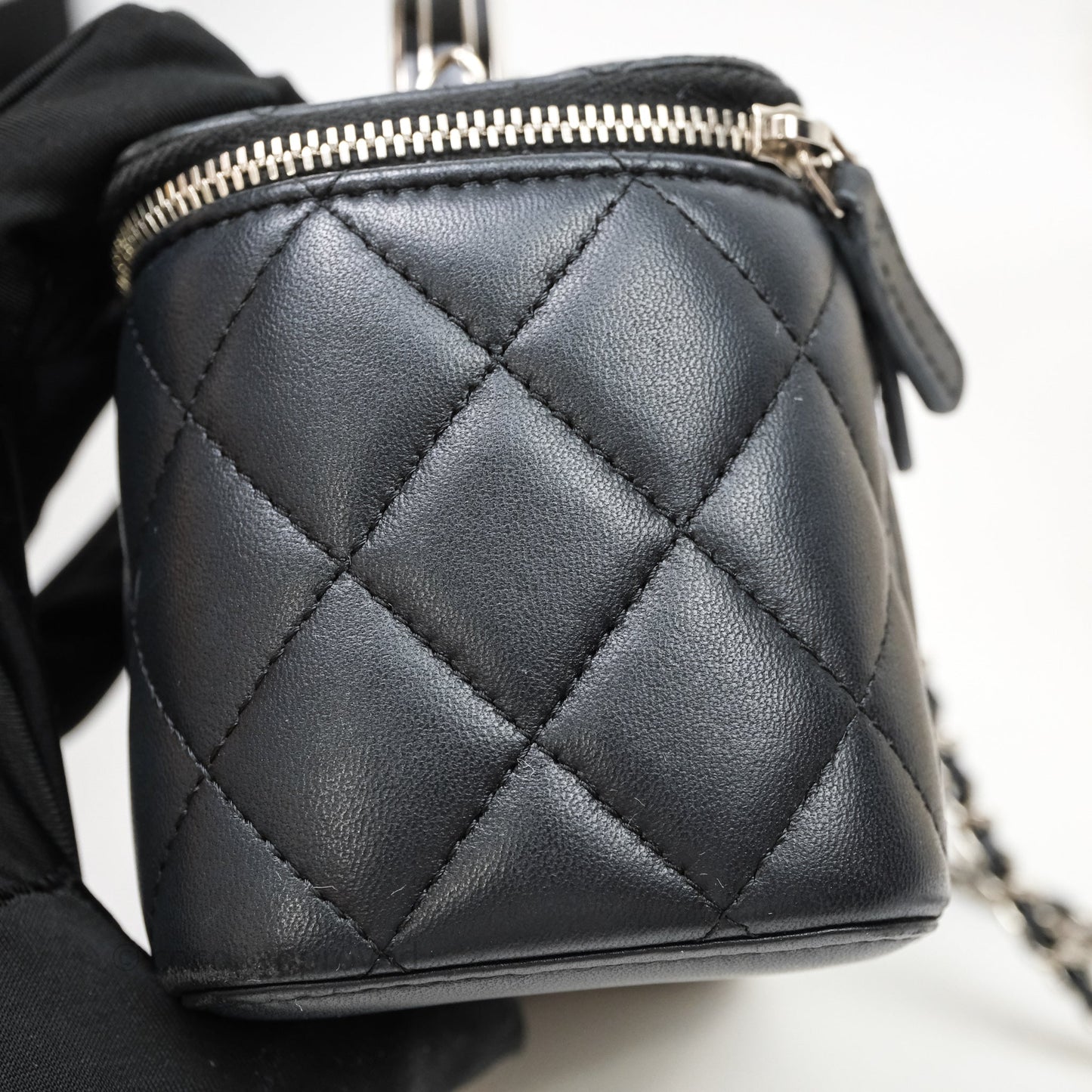 Chanel Vanity Rectangular Top Handle Black Lambskin Silver Hardware