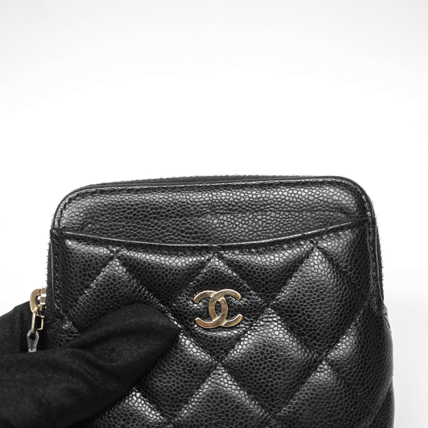 Chanel Quilted Classic Zip Card Holder Wallet Black Caviar Gold Hardware
