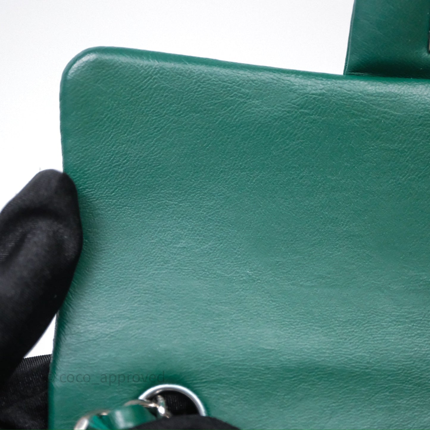 Chanel Mini Rectangular Quilted Lambskin Flap Bag Green Silver Hardware