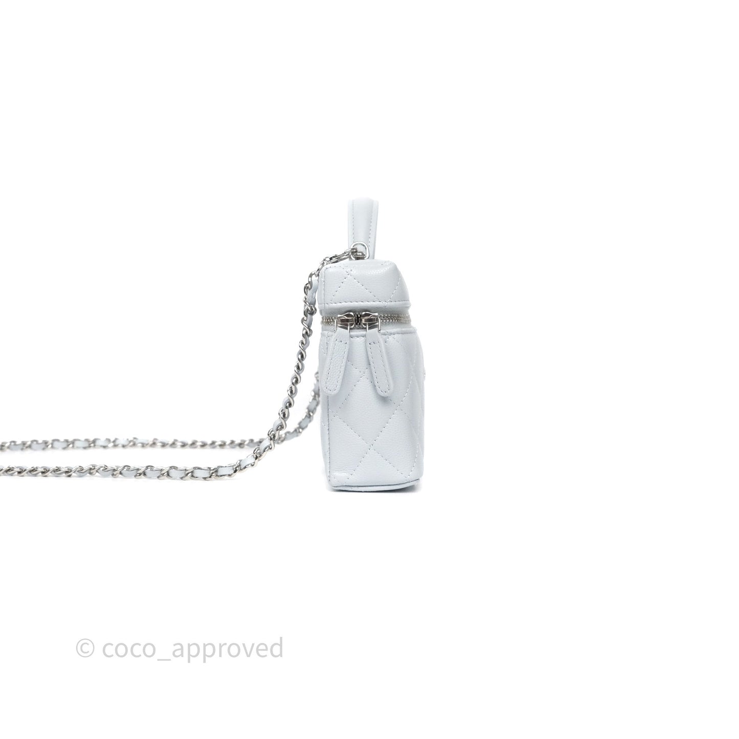Chanel Top Handle Long Vanity with Chain Light Blue Caviar Silver Hardware 25B
