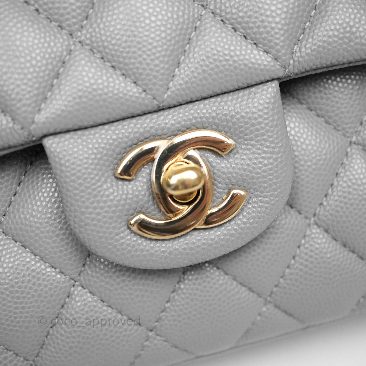Chanel Small Classic Flap Quilted Grey Caviar Gold Hardware