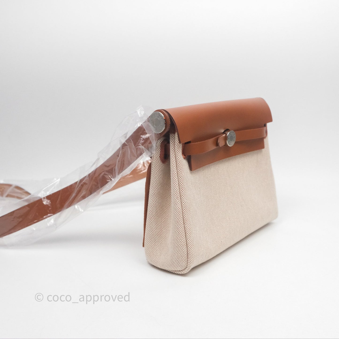 Hermes Mini Herbag Ecru Beige/ Fauve 34 Palladium Hardware