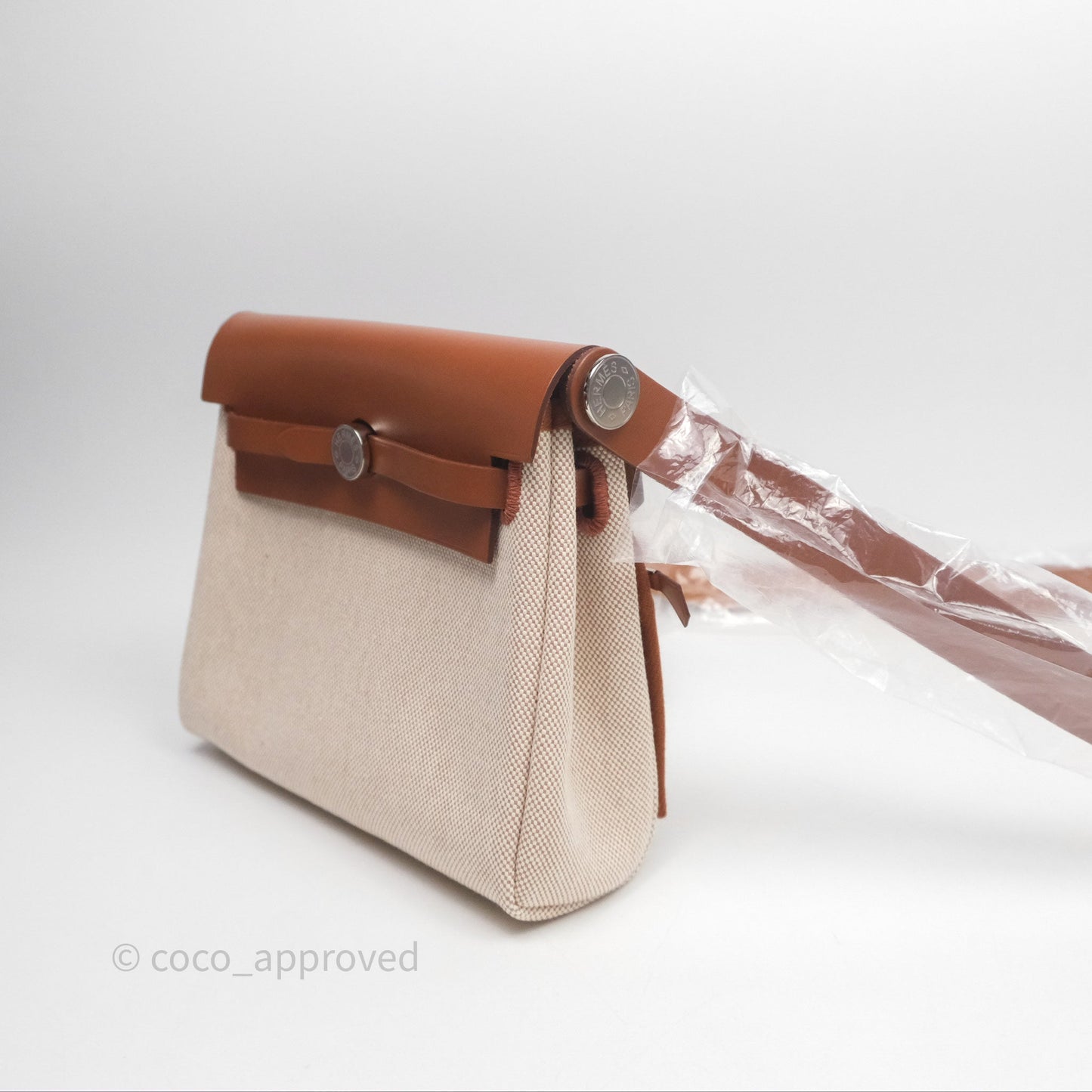 Hermes Mini Herbag Ecru Beige/ Fauve 34 Palladium Hardware