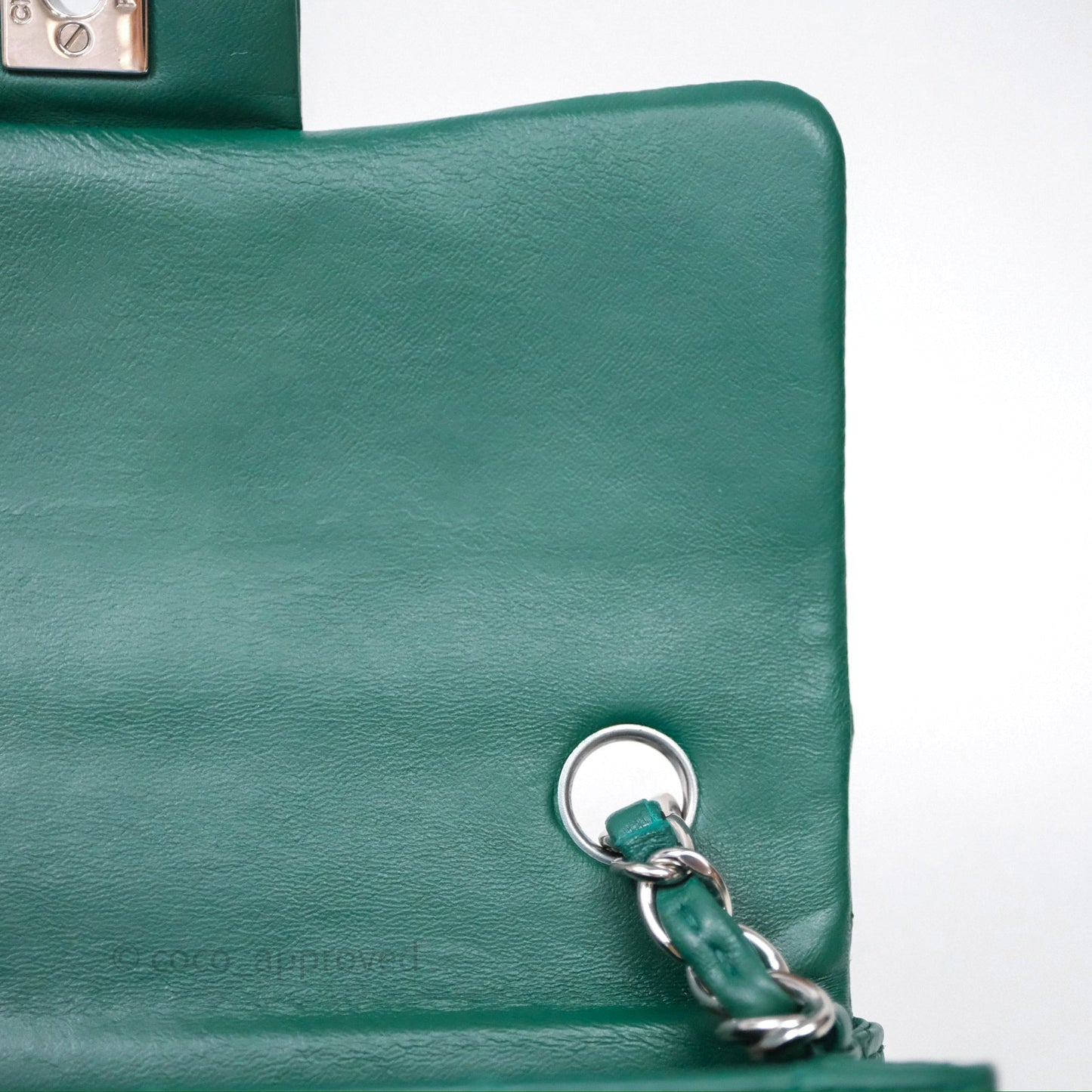 Chanel Mini Rectangular Quilted Lambskin Flap Bag Green Silver Hardware