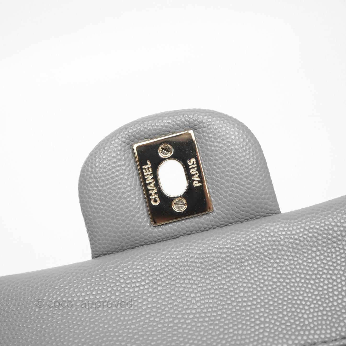 Chanel Small Classic Flap Quilted Grey Caviar Gold Hardware