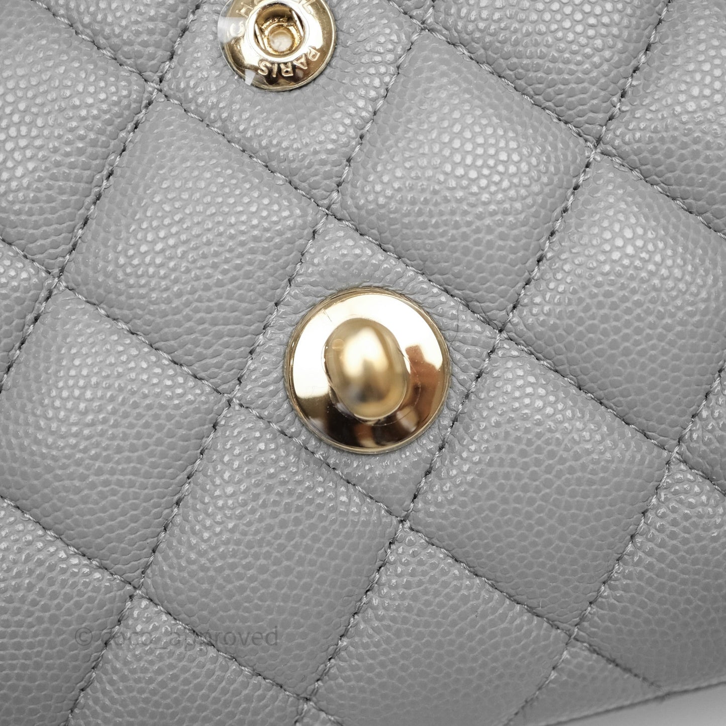 Chanel Small Classic Flap Quilted Grey Caviar Gold Hardware