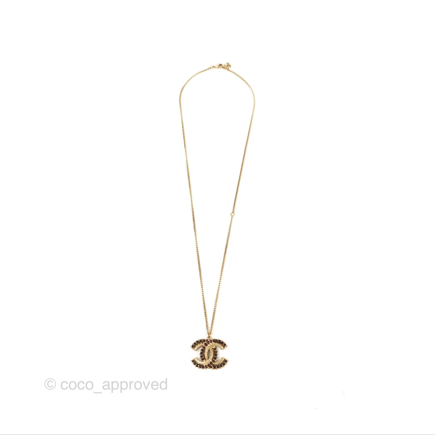 Chanel CC Dark Red Resin Necklace Gold Tone 14A