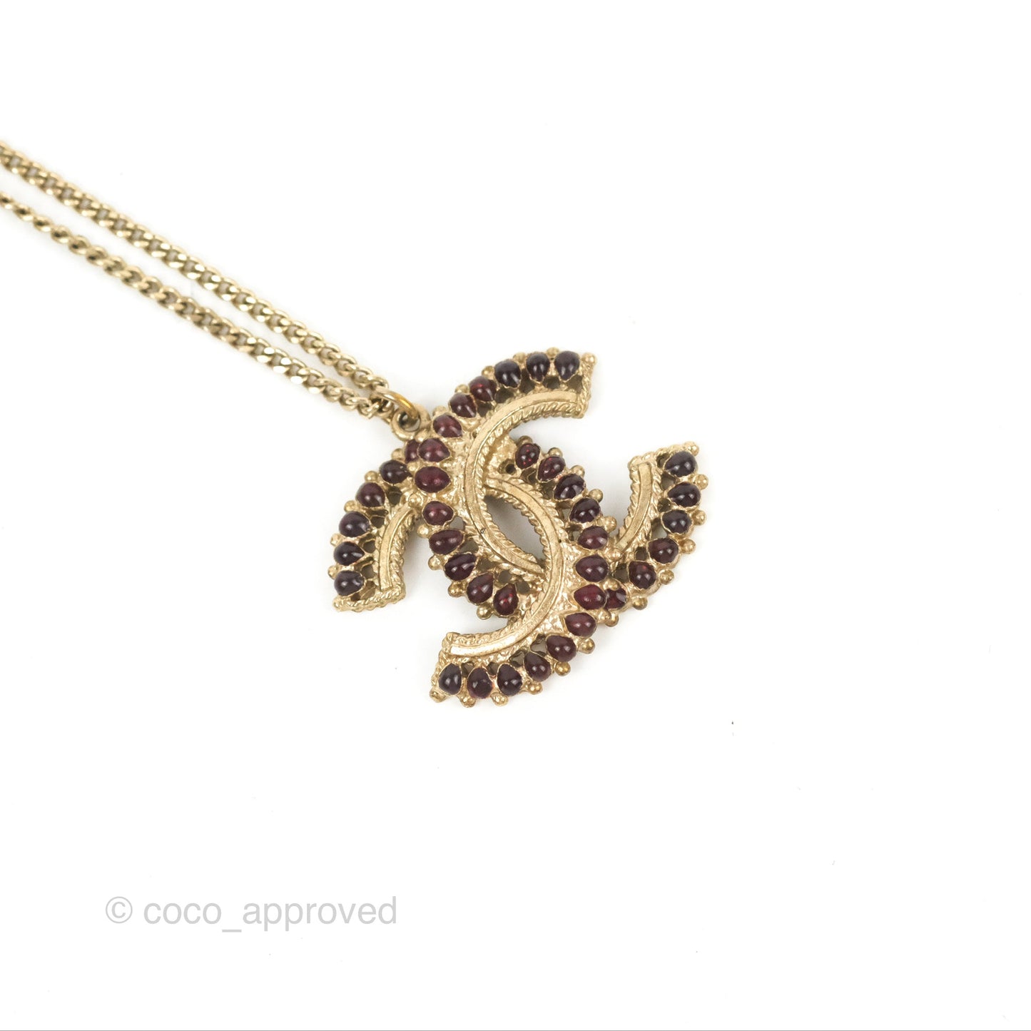 Chanel CC Dark Red Resin Necklace Gold Tone 14A