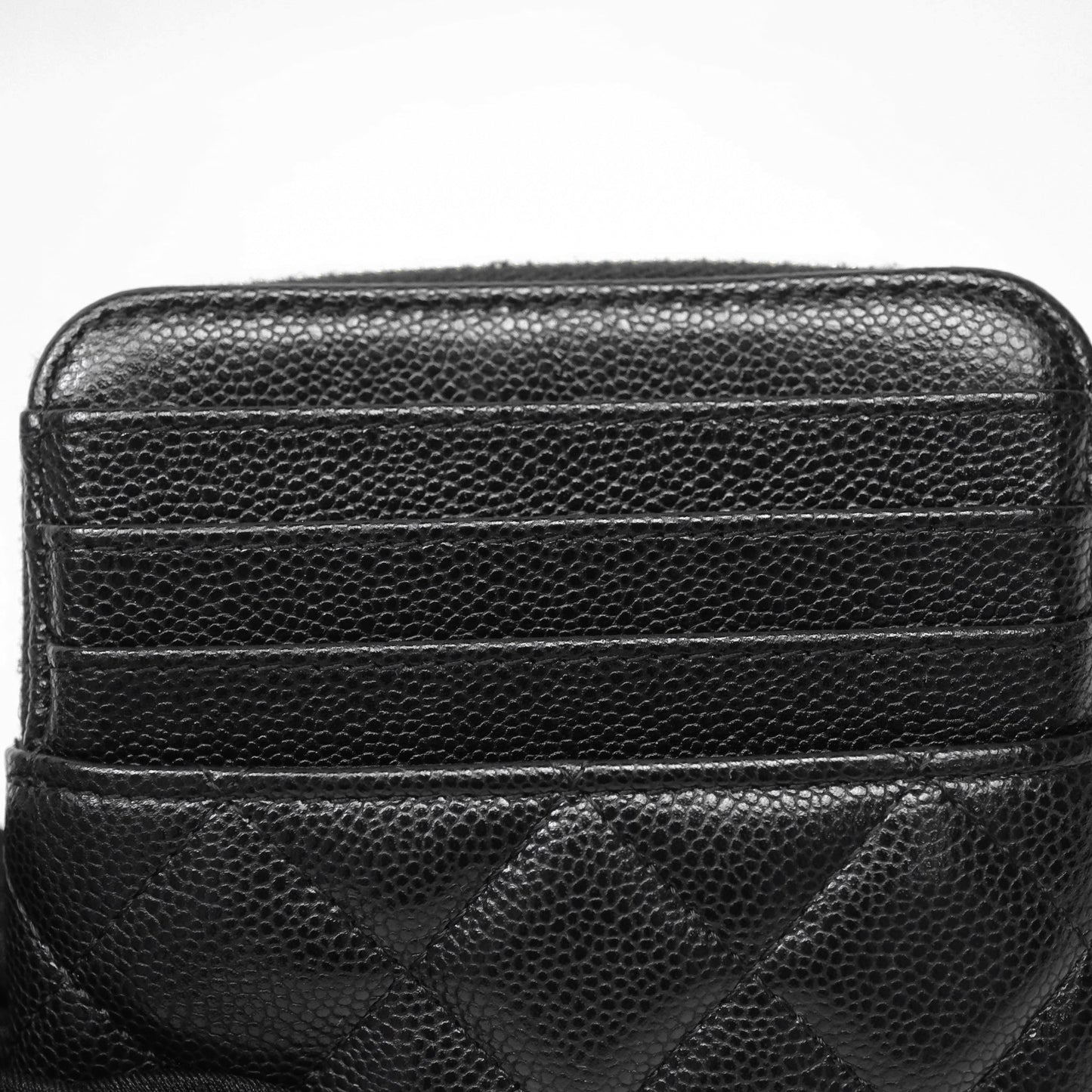 Chanel Quilted Classic Zip Card Holder Wallet Black Caviar Gold Hardware