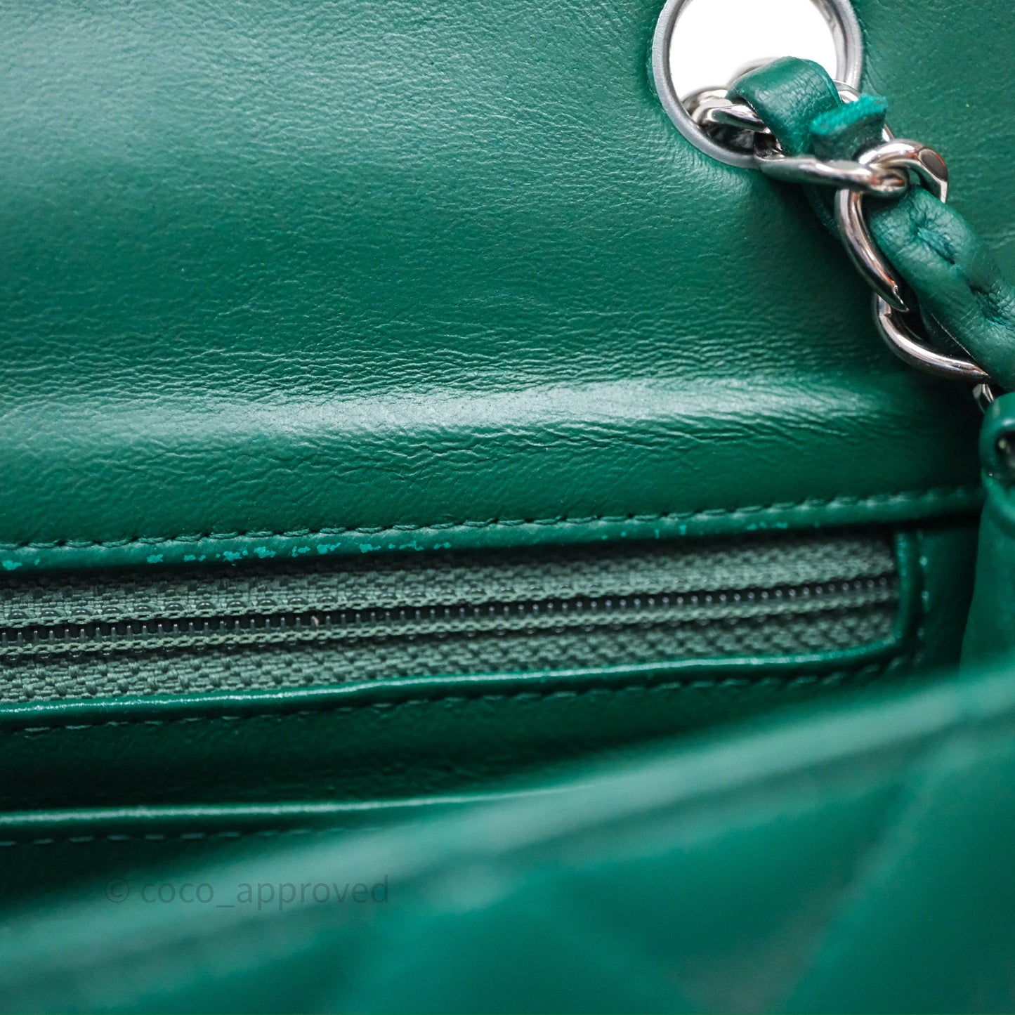 Chanel Mini Rectangular Quilted Lambskin Flap Bag Green Silver Hardware