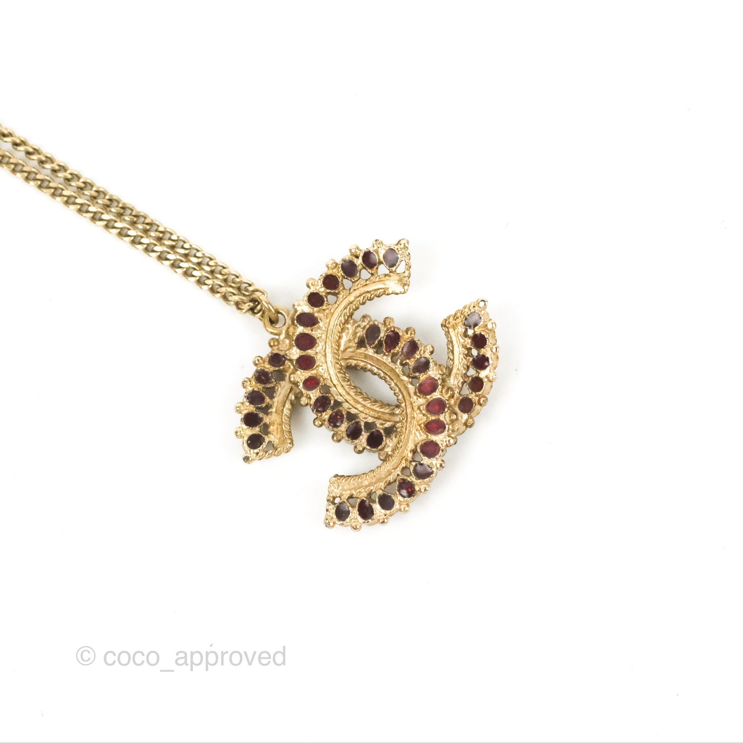 Chanel CC Dark Red Resin Necklace Gold Tone 14A