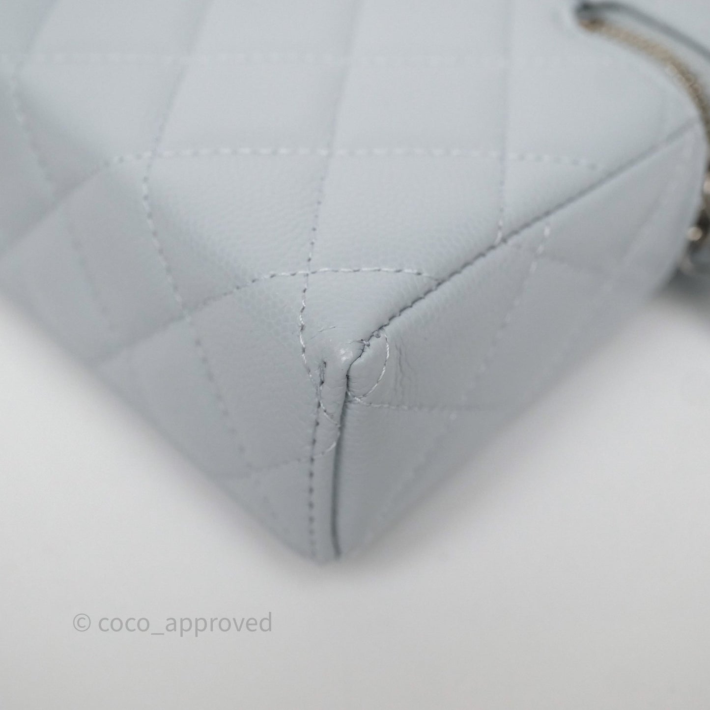 Chanel Top Handle Long Vanity with Chain Light Blue Caviar Silver Hardware 25B