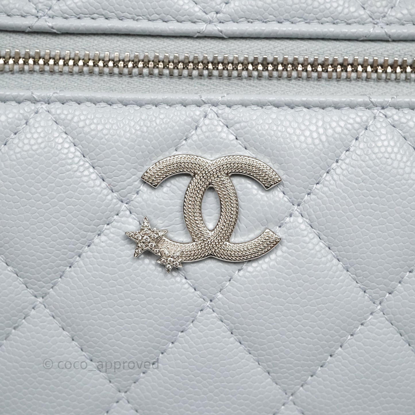 Chanel Top Handle Long Vanity with Chain Light Blue Caviar Silver Hardware 25B