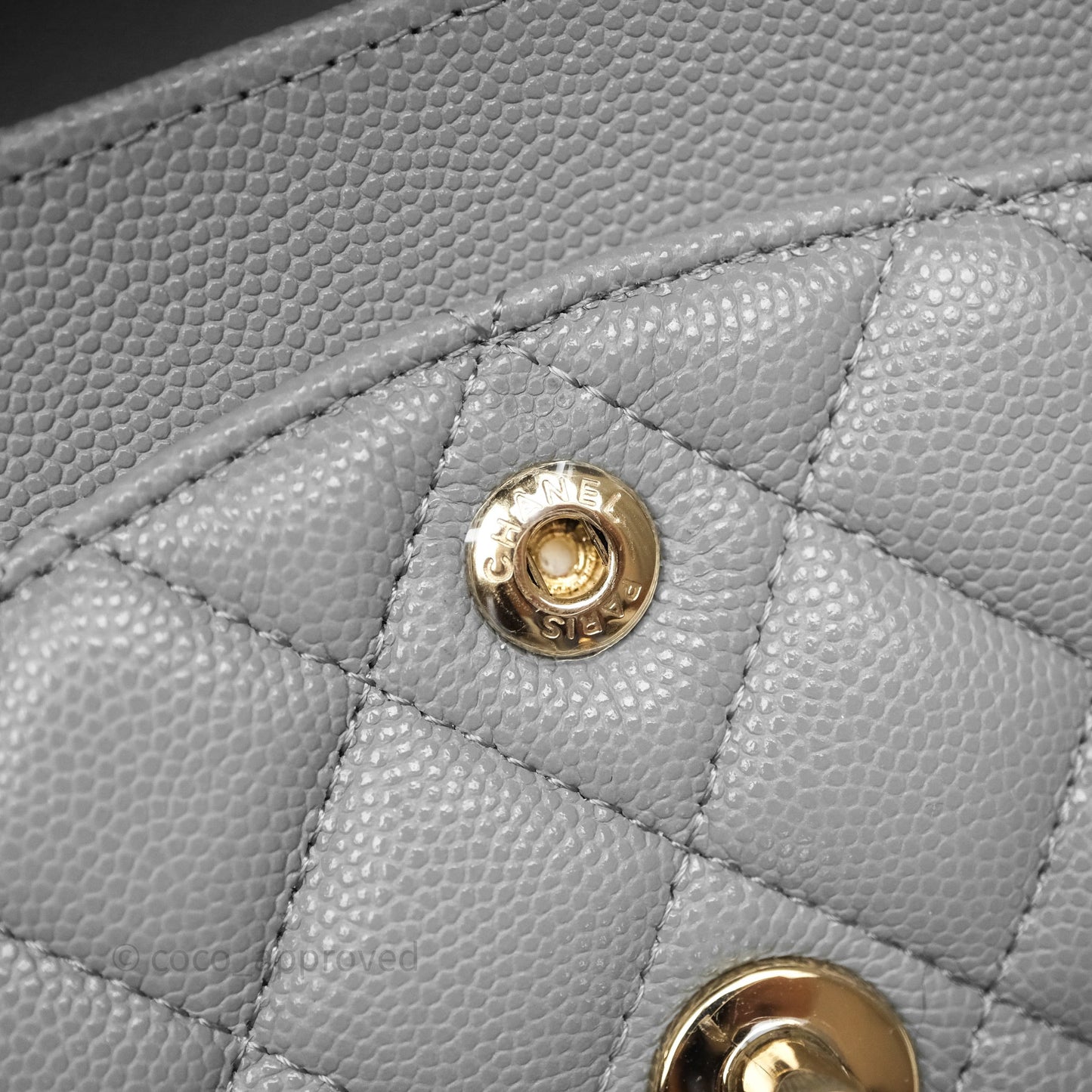 Chanel Small Classic Flap Quilted Grey Caviar Gold Hardware