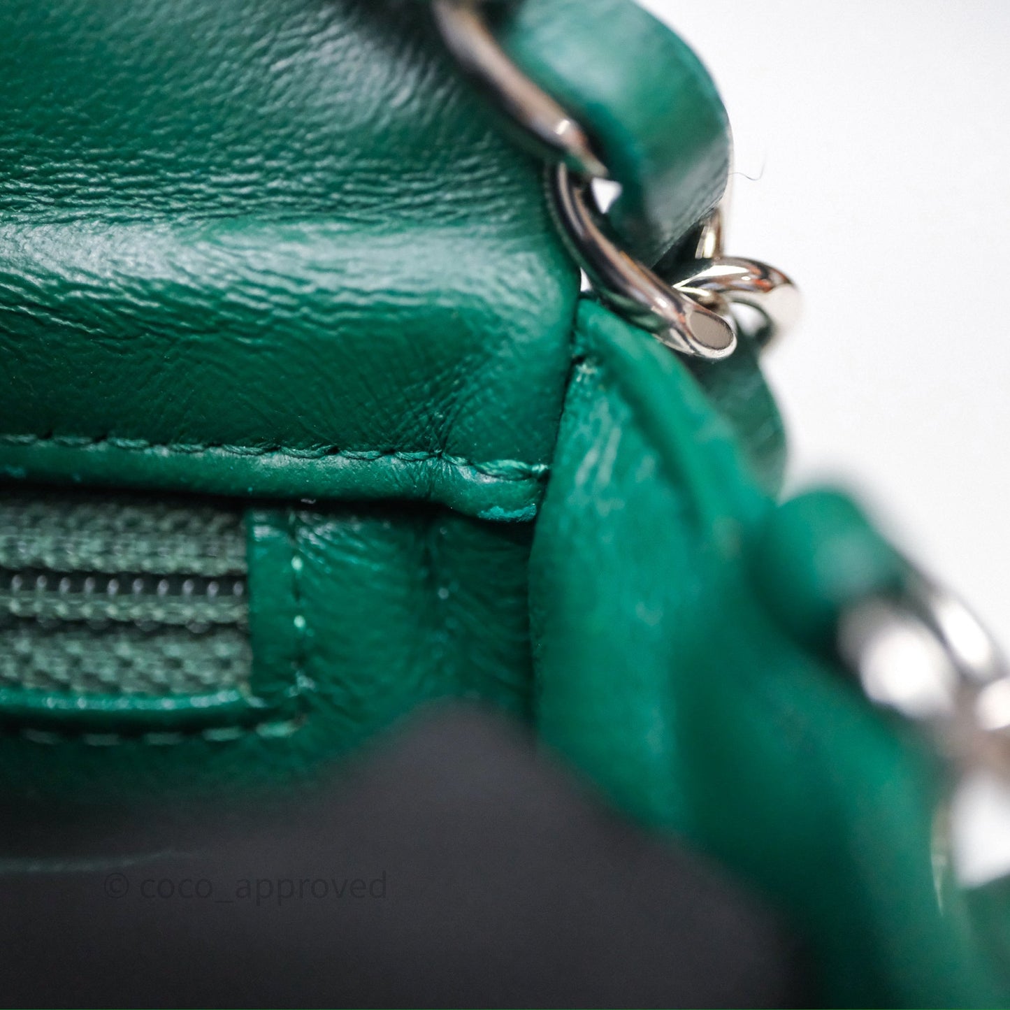 Chanel Mini Rectangular Quilted Lambskin Flap Bag Green Silver Hardware