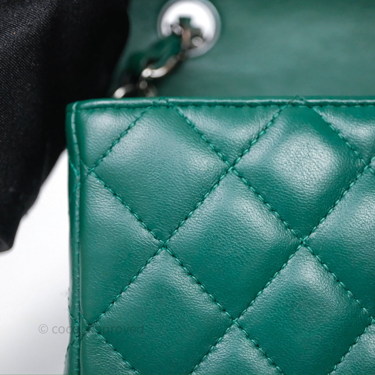 Chanel Mini Rectangular Quilted Lambskin Flap Bag Green Silver Hardware